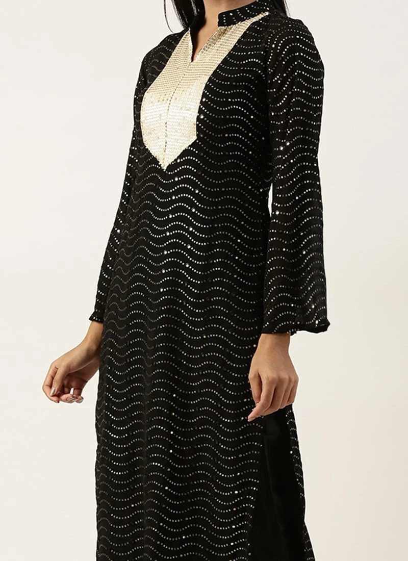 Bottom From Black Georgette Sequins Narrow Straight Pant Suit After Six Wear 1 Bottom From Black Georgette Sequins Narrow Straight Pant Suit After Six Wear