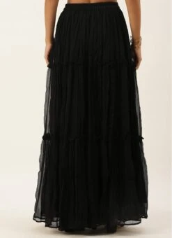 Black Georgette Tiered Skirt Festive Wear 7 Black Georgette Tiered Skirt Festive Wear -C Bazaar Shop Black Georgette Tiered Skirt WBBS02012683 b