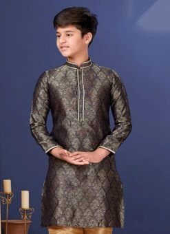 Black Jacquard Silk Kurta Pyjama -C Bazaar Shop Black Jacquard Silk Kurta Pyjama KDBSRK523 b