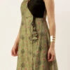 Black N Green Printed Art Silk Anarkali Set Festive Wear
