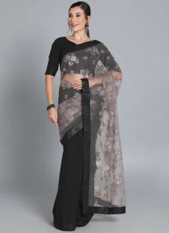 Black N Grey Embroidered Half N Half Saree Festive Wear -C Bazaar Shop Black N Grey Embroidered Half N Half Saree SABS01912866 u