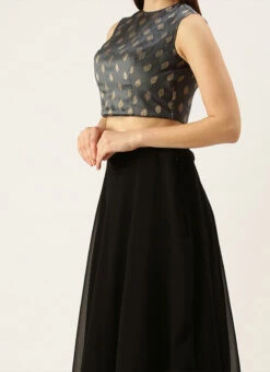 Black N Grey Taffeta Jacquard Lehenga Set Festive Wear Party Wear