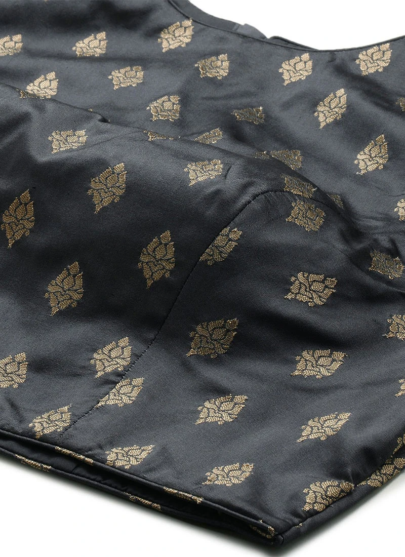 Black N Grey Taffeta Jacquard Lehenga Set Festive Wear Party Wear 5 Black N Grey Taffeta Jacquard Lehenga Set Festive Wear Party Wear - Image 5