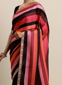 Black N Multicolored Blouse N Saree Set Party Wear