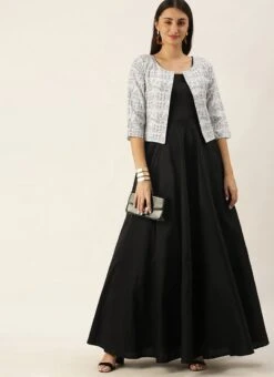Black N White Jacket Style Gown After Six Wear -C Bazaar Shop Black N White Jacket Style Gown IWBS02106486RTW u