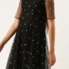 Black Net Embroidered Midi Dress Festive Wear