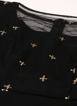 Black Net Embroidered Midi Dress Festive Wear 12 Black Net Embroidered Midi Dress Festive Wear -C Bazaar Shop Black Net Embroidered Midi Dress DRBS02206215 rrc1
