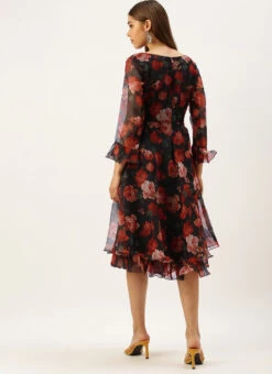 Black Organza Ruffle Dress Party Wear -C Bazaar Shop Black Organza Ruffle Dress DRBS02203563 b