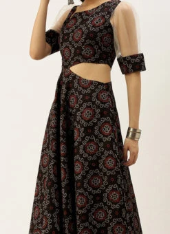 Black Printed Art Silk Gown Festive Wear