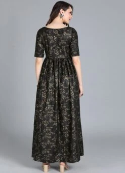 Black Printed Rayon Boat Neck Gown After Six Wear -C Bazaar Shop Black Printed Rayon Boat Neck Gown IWBS01909988 b
