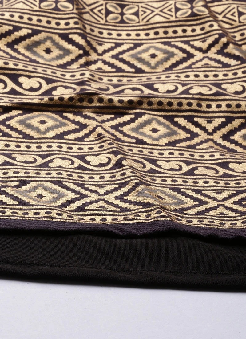 Black Printed Rayon Pleated Skirt Festive Wear 6 Black Printed Rayon Pleated Skirt Festive Wear - Image 6