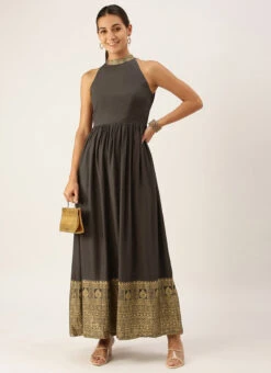 Black Rayon Ankle Length Dress After Six Wear 10 Black Rayon Ankle Length Dress After Six Wear -C Bazaar Shop Black Rayon Ankle Length Dress DRBS02108639 u