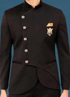 Black Terry Rayon Bandhgala Jacket