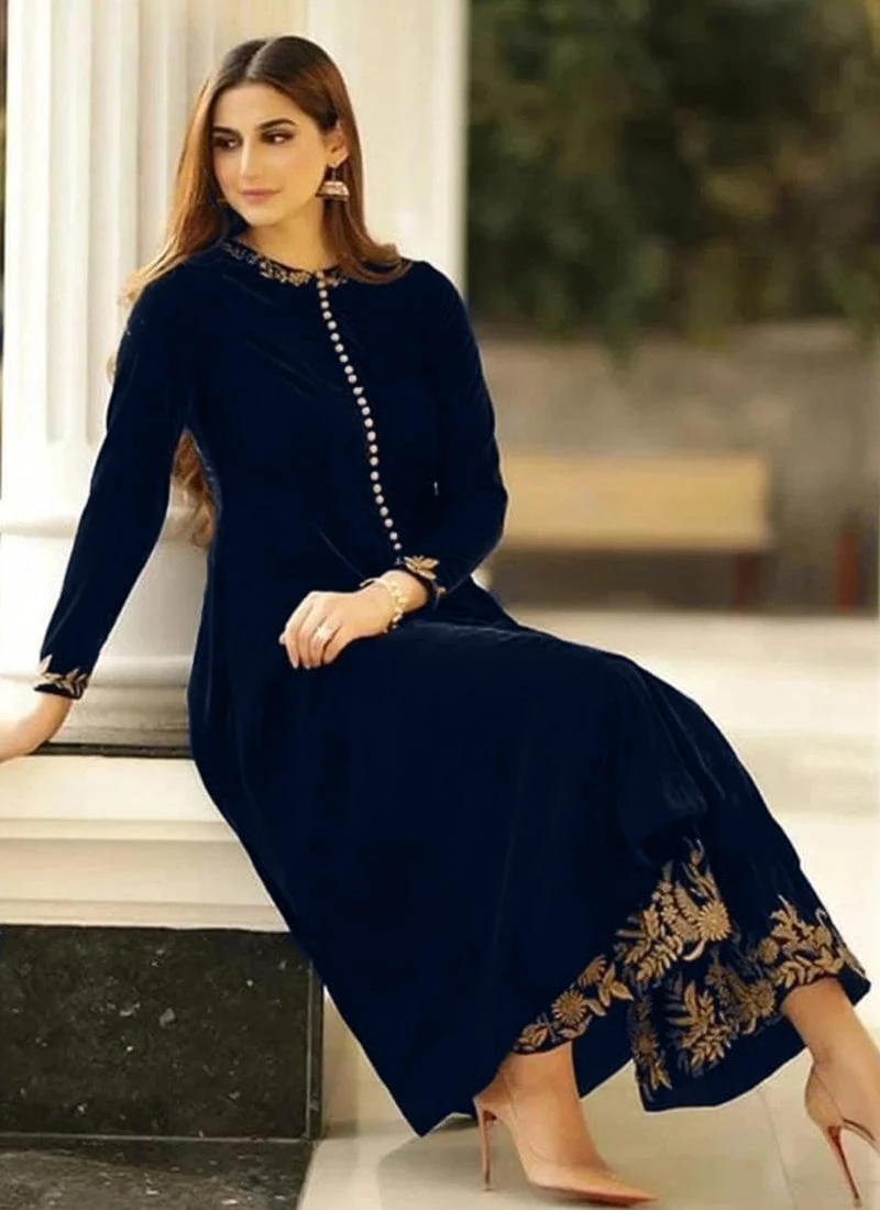 Black Velvet Kurta Palazzo Set Work Wear 4 Black Velvet Kurta Palazzo Set Work Wear - Image 4
