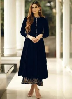 Black Velvet Kurta Palazzo Set Work Wear 6 Black Velvet Kurta Palazzo Set Work Wear -C Bazaar Shop Black Velvet Kurta Palazzo Set KRSDMF7325NY u