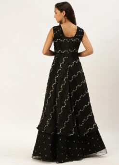 Black Viscose Embroidered Layered Gown Festive Wear -C Bazaar Shop Black Viscose Embroidered Layered Gown IWBS02212600 b