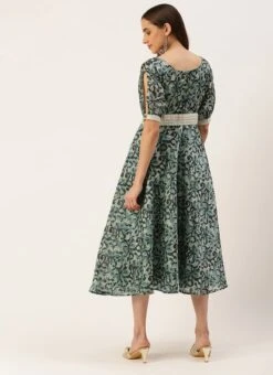 Blue Art Silk Digital Printed Dress Festive Wear -C Bazaar Shop Blue Art Silk Digital Printed Dress DRBS02210908 b