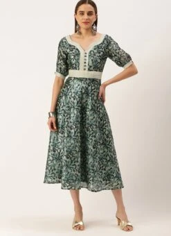 Blue Art Silk Digital Printed Dress Festive Wear -C Bazaar Shop Blue Art Silk Digital Printed Dress DRBS02210908 u