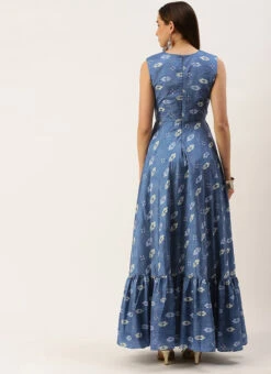 Blue Art Silk Digital Printed Dress After Six Wear -C Bazaar Shop Blue Art Silk Digital Printed Dress DRBS02210956 b
