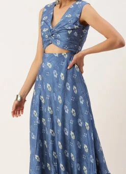 Blue Art Silk Digital Printed Dress After Six Wear