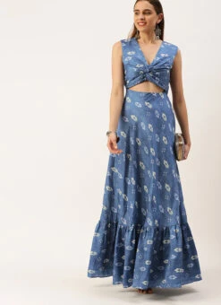 Blue Art Silk Digital Printed Dress After Six Wear -C Bazaar Shop Blue Art Silk Digital Printed Dress DRBS02210956 u