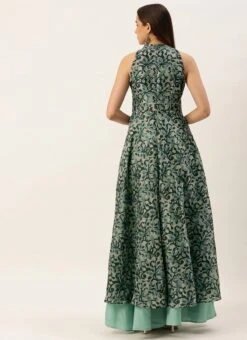 Blue Art Silk Digital Printed Halter Neck Dress Festive Wear 11 Blue Art Silk Digital Printed Halter Neck Dress Festive Wear -C Bazaar Shop Blue Art Silk Digital Printed Halter Neck Dress DRBS02210995 b