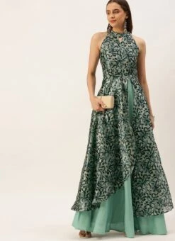 Blue Art Silk Digital Printed Halter Neck Dress Festive Wear 10 Blue Art Silk Digital Printed Halter Neck Dress Festive Wear -C Bazaar Shop Blue Art Silk Digital Printed Halter Neck Dress DRBS02210995 u