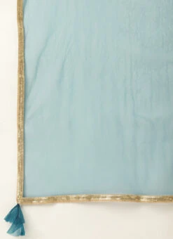 Dupatta From Blue Art Silk Halter Neck Sharara Suit After Six Wear -C Bazaar Shop Blue Art Silk Halter Neck Sharara Suit SLBS02305247 rrc4