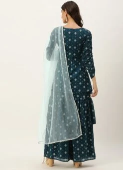 Top From Blue Art Silk Layered Gharara Suit After Six Wear -C Bazaar Shop Blue Art Silk Layered Gharara Suit SLBS02304995 b 1