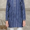 Blue Blended Cotton Kids Boys Kurta Pyjama Party Wear