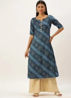 Blue Chanderi Art Silk A Line Kurta Set Festive Wear -C Bazaar Shop Blue Chanderi Art Silk A Line Kurta Set KSBS02202371 u