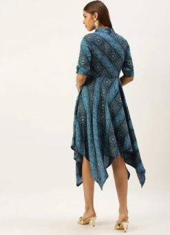 Blue Chanderi Art Silk Handkerchief Style Dress After Six Wear Festive Wear -C Bazaar Shop Blue Chanderi Art Silk Handkerchief Style Dress DRBS02203499 b