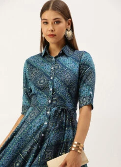 Blue Chanderi Art Silk Handkerchief Style Dress After Six Wear Festive Wear -C Bazaar Shop Blue Chanderi Art Silk Handkerchief Style Dress DRBS02203499 rrc1