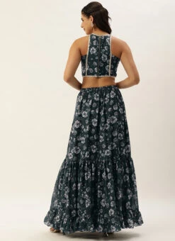 Skirt From Blue Chinon Digital Printed Co Ords Set After Six Wear -C Bazaar Shop Blue Chinon Digital Printed Co Ords Set IWBS02302450 b