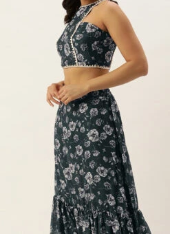 Skirt From Blue Chinon Digital Printed Co Ords Set After Six Wear