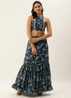 Skirt From Blue Chinon Digital Printed Co Ords Set After Six Wear -C Bazaar Shop Blue Chinon Digital Printed Co Ords Set IWBS02302450 u