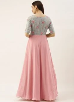 Blue Chinon Embroidered N Pink Gown Festive Wear -C Bazaar Shop Blue Chinon Embroidered N Pink Gown IWBS02104288 b