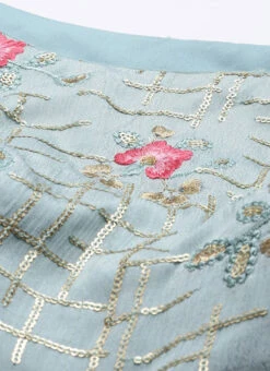 Blue Chinon Embroidered N Pink Gown Festive Wear -C Bazaar Shop Blue Chinon Embroidered N Pink Gown IWBS02104288 rrc1