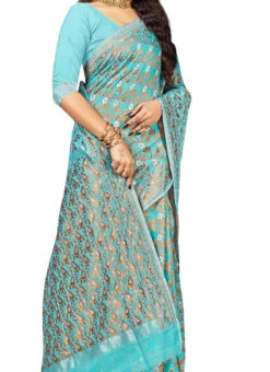 Blue Cotton Woven Saree Festive Wear
