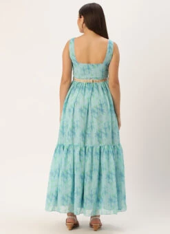 Blue Digital Print Tiered Dress Festive Wear -C Bazaar Shop Blue Digital Print Tiered Dress DRBS02303916 b