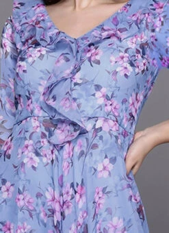 Blue Digital Print V Neck Gown Party Wear -C Bazaar Shop Blue Digital Print V Neck Gown IWBS02308956 rrc1