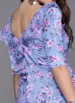 Blue Digital Print V Neck Gown Party Wear -C Bazaar Shop Blue Digital Print V Neck Gown IWBS02308956 rrc2