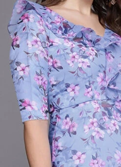 Blue Digital Print V Neck Gown Party Wear -C Bazaar Shop Blue Digital Print V Neck Gown IWBS02308956 rrc3