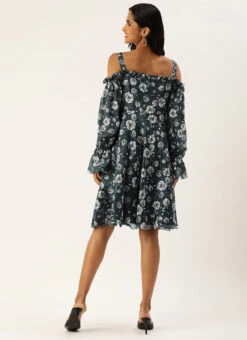 Blue Digital Printed Chinon Dress Party Wear -C Bazaar Shop Blue Digital Printed Chinon Dress DRBS02308892 b