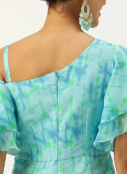 Blue Digital Printed Georgette Jumpsuit After Six Wear -C Bazaar Shop Blue Digital Printed Georgette Jumpsuit DRBS02304086 rrc2