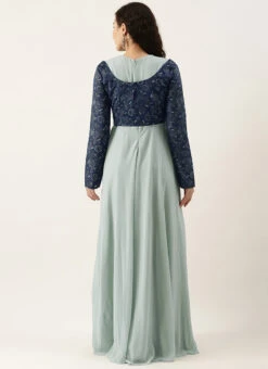 Blue Digital Printed Jacket Slit Style Dress Festive Wear -C Bazaar Shop Blue Digital Printed Jacket Slit Style Dress DRBS02110014 b