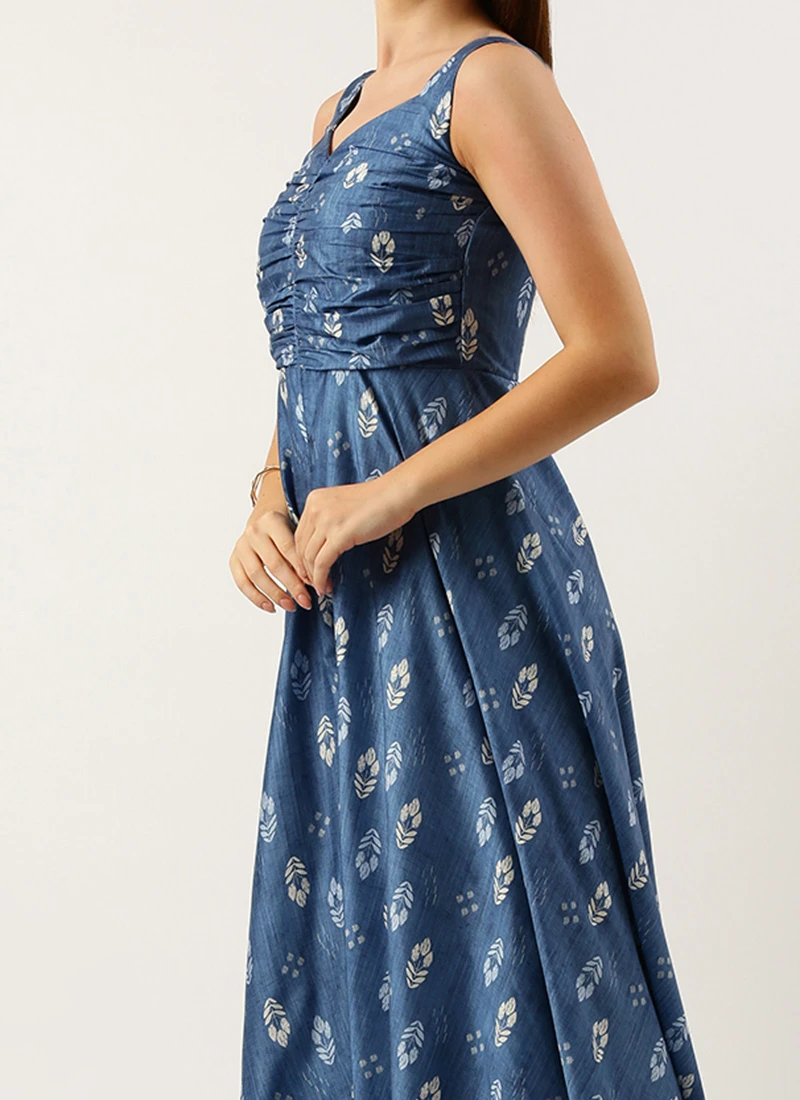 Blue Digital Printed Jacket Style Jumpsuit Festive Wear 1 Blue Digital Printed Jacket Style Jumpsuit Festive Wear