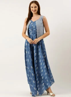 Blue Digital Printed Jacket Style Jumpsuit Festive Wear 10 Blue Digital Printed Jacket Style Jumpsuit Festive Wear -C Bazaar Shop Blue Digital Printed Jacket Style Jumpsuit DRBS02212636 u