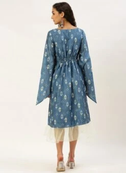 Blue Digital Printed Kaftan Dress After Six Wear Festive Wear -C Bazaar Shop Blue Digital Printed Kaftan Dress DRBS02211026 b