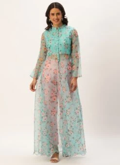 Blue Digital Printed Kurta Set With Straight Pant Festive Wear -C Bazaar Shop Blue Digital Printed Kurta Set With Straight Pant KSBS02305245 u 1